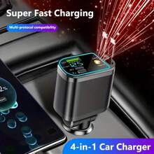 4-In-1 Retractable Car Phone Charger With Fast Charging And LED Starry Sky Projector Retractable Cable Phone Charger With Two USB Ports For Charging Four Devices Simultaneously Universal Car Accessory - Multicolor - View 1