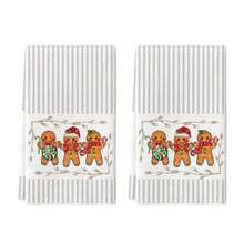 1 pieza/2 piezas/4 piezas Toalla de limpieza de cocina súper suave de microfibra con diseño de pan de jengibre, cuadros escoceses y rayas, de 45*66cm, decoración de cocina navideña, paño de platos, decoración navideña para el hogar, regalo de inauguración de casa para el baño