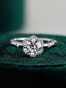 1pc 1ct Exquisite Classic Flower-Shaped Six-Prong Moissanite Ring, S925 Sterling Silver, Bridal Jewelry, Perfect For Proms And Parties - Flower-shaped Moissanite Ring - View 4
