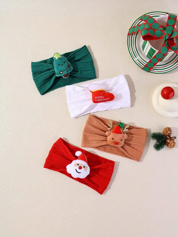 Set de 4 diademas suaves y elásticas de nailon con diseño de Papá Noel, aptas para uso diario