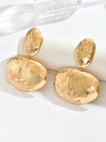 1 Pair ​Hammered Texture Geometric Gold Earrings, Large Asymmetrical Shape Dangle Earrings For Everyday Wear​