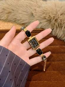 1 chiếc đồng hồ nữ thạch anh bóng bẩy, mặt vuông, thời trang và đa năng cho đeo hàng ngày, có sẵn màu hồng/vàng/đen. - màu đen - Xem 4