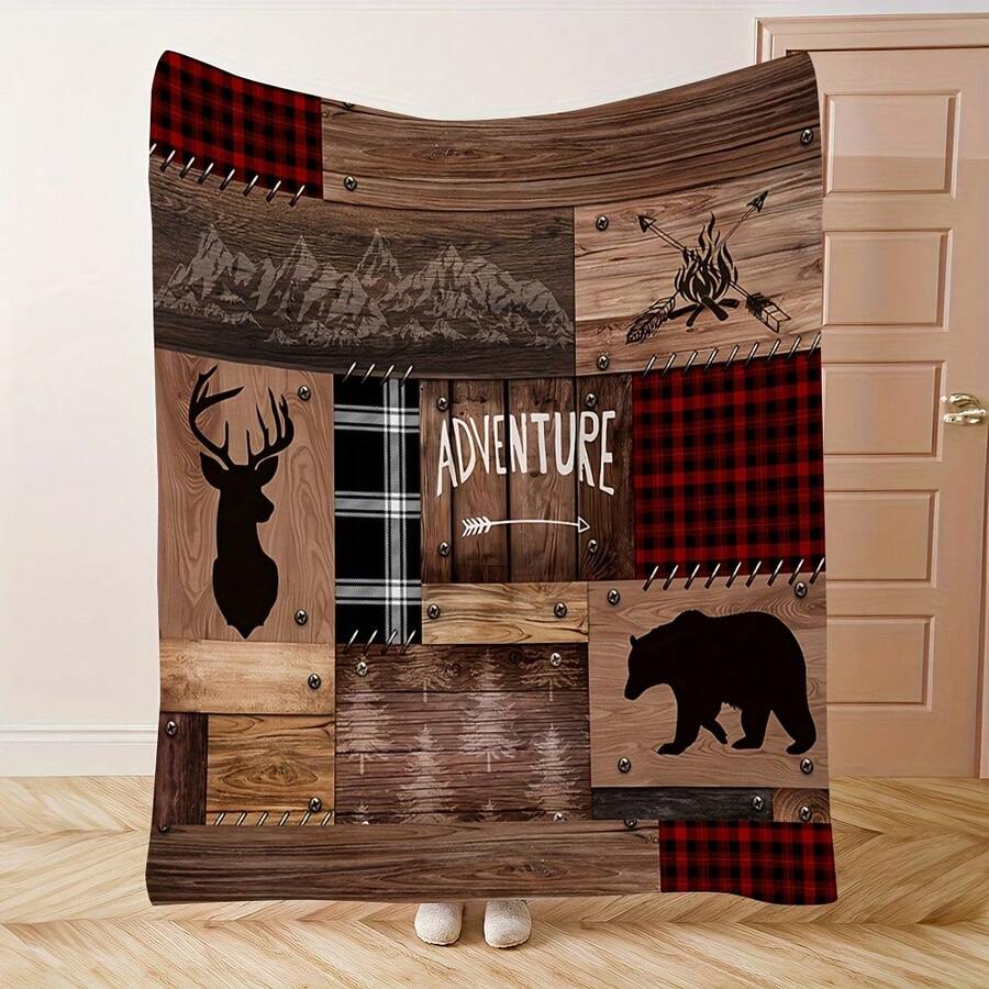 Deep Forest Theme, Bigfoot And Forest, Elk, Bear Patterns,Super Soft Flannel Printed Blanket,As Birthday Gifts, Family, Wedding, Souvenir Blankets, Polyester Blankets Suitable For All Seasons, Washable, Machine Washable, Lightweight, Breathable, Comfortable, Warm, Unique, 280gsm For Him, Her Personalized Ideal Gifts For Her, Him, Family, Boyfriend, Girlfriend, Father, Family, Mother, Lover, Daughter, Son, Grandfather, Grandmother, Friend, Classmate, Pet. Perfect Nap, Camping, Travel, Home, Daily Life, Office Decoration, Birthday, Anniversary, Valentine's Day, Thanksgiving, Christmas, Halloween, Mother's Day, Father's Day, Wedding, New Year Gifts ,Sofa,Bed,Car,Bedroom,Living Room,Office, Outdoor Camping, Beach,Wall Decoration - Nhiều màu 6 - Xem 1