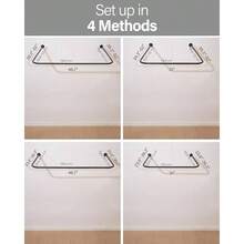 U Shaped Shower Curtain Rod, Both Sides: 23.652 Middle: 3146. Adjustable U Shape Shower Rod No - Sagging Curtain Rod Bathroom Bathtub With 12 Ring Hooks Ceiling Support - U Shape + Matte Black - View 3