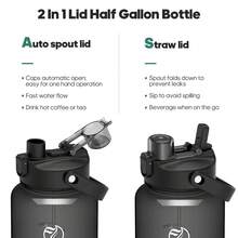 Unistar Half Gallon Water Bottles With 2 Straws, Motivational Gallon Water Bottles With Time Marker, 64oz Large Bottle For Sports Fitness Gym Camping - 黑色 - 查看 2