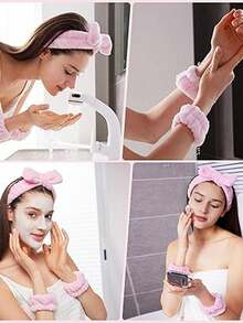 Bộ 6 món băng đô và băng đeo cổ tay SPA siêu mềm cao cấp, băng đô rửa mặt, băng đô trang điểm, băng đô chăm sóc da, băng đô mút xốp mềm mại, khăn bông thấm hút tốt, thích hợp cho chăm sóc da, tẩy trang, tắm, dành cho phụ nữ. - Nhiều màu - Xem 3