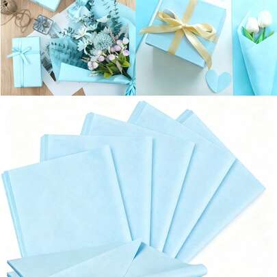 50pcs/10pcs Set Light Blue Tissue Paper, Holiday Craft Paper, DIY Gift Wrapping Supplies, Birthday Wedding Party Decoration, Mother's Day Bouquet Wrapping, DIY Craft Gift Bag Decor, Room Decor, Home Decor, Wall Decor, Bedroom, Kitchen, Box, Christmas, New Year And Valentine's Day Bouquet