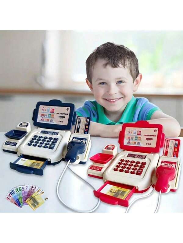 1set Children Pretend To Play Supermarket Cashier Toys Light And Sound Effects, Cash Register Model Toys Toy Money Children's Birthday Toys Christmas Gifts Easter Gifts