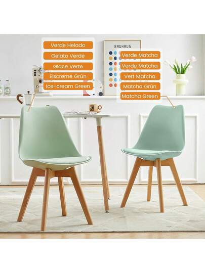Set Of EGGREE Dining Chairs, Kitchen Chairs Wooden Legs, PU Leather Upholstered Office Moderne Gelato Groen view 5