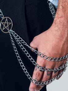 Unisex Punk Rock Triple Chain Pant Accessory With Pentagram Pendant - Bạc - Xem 3