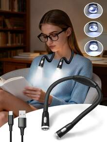1pc LED Neck Light, USB Rechargeable, 3 Brightness Levels, 360° Rotatable Reading Light, Suitable For Night Reading, Running, Fishing, Camping, Etc.
