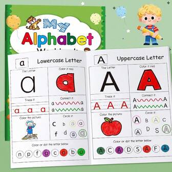 这本48页的趣味字母练习册，帮助孩子认识大小写字母，并通过涂色练习快速掌握26个字母，成为小小英语天才。书中包含有趣的图案和线条练习，是感恩节和圣诞节的理想礼物。