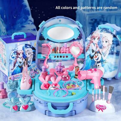 3-In-1 Children's Makeup Vanity Set, Frozen-Themed Pretend Play Makeup Toys, Includes Accessories, Makeup Case, Learning & Dress Up Simulation, Fashion Makeup Party, Birthday, Halloween, Christmas Gift