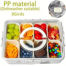 THELIFE Large 8-Compartment Snack Container With Lid And Handle - , PP Tray, Dishwasher And Microwave - Reusable Rectangular Design, Party Snack Organizer.