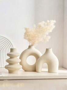 1 pieza Jarrón decorativo de cerámica con diseño geométrico, jarrón decorativo de cerámica minimalista nórdica, adecuado para decoración de mesa central de hogar de moda moderna, decoración de dormitorio estética, jarrón moderno, jarrón bohemio, jarrón redondo, jarrón donut, jarrón neutro para decoración del hogar