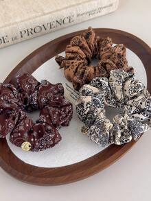 1 pièce Chouchou à imprimé floral vintage de noix de cajou, élastique à cheveux, support de queue de cheval polyvalent, élastiques à cheveux, bandes en caoutchouc pour cheveux, corde à cheveux