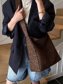 1 Pieza Bolso de hombro de mujer de ante estilo vintage con estampado de leopardo, elegante, de gran capacidad, con cierre de cremallera, correa de hombro ajustable, diseño de correa de hombro ancha, bolso casual perfecto para viajes, fiestas, ir a la oficina o la escuela, es un imprescindible para mujeres, mejores amigas, madres, trabajadoras de oficina y estudiantes para su uso diario.