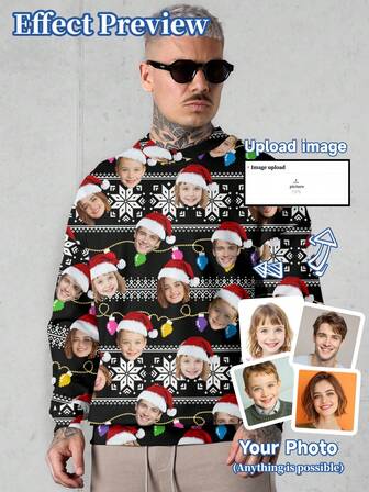 Felpa con cappuccio personalizzata con grafica per uomo, personalizzata con ritratto, cartone animato, disegni festivi per uomo e donna