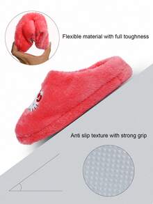 Sanrio Kuromi y Hello Kitty y Cinnamoroll Mujer Cerrado Dedo del pie Encantador Cálido Antideslizante Plano Zapatillas de felpa Adecuado para el hogar en invierno, Zapatos Sanrio, Zapatillas de felpa, Zapatillas esponjosas de invierno - Rojo - Ver 4