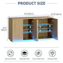 HWB 63'' Buffet Cabinet With Storage, Coffee Bar With 4 Doors & 2 Adjustable Shelves, Modern Sideboard Table With 3 Color LED Light For Kitchen (Wood) - 查看 2