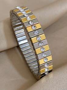 Multicolor Elastic Strap Bracelet Golden Twisted Open Bracelet For Women Stainless Steel Stackable Bracelet For Daily Party Jewelry Set Birthday Christmas Gifts - Multicolor - View 8