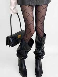 1 pieza Medias transparentes delgadas y sexys con estampado de rombos para mujer