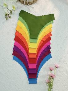 10pcs Plus Size Women's Wavy Trim Sexy Comfortable Printed Bikini Briefs - Multicolor - View 2