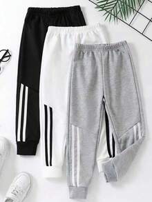 3pcs/Set Boys' Elastic Waist Striped Straight Leg Casual Pants