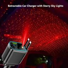 4-In-1 Retractable Car Phone Charger With Fast Charging And LED Starry Sky Projector Retractable Cable Phone Charger With Two USB Ports For Charging Four Devices Simultaneously Universal Car Accessory - Multicolor - View 4