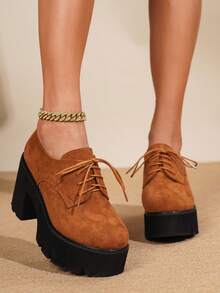 Giày đế xuồng buộc dây thường ngày cho nữ, phù hợp với mọi mùa - màu nâu - Xem 5