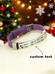Customizable ID Wristband With Engraved Name, Date And Number: Silicone Emergency Contact Wristband For Parents' Emergency Contacts