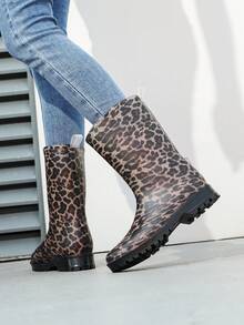 1双女士中筒雨靴，时尚骑行款防水套鞋，轻便户外花园橡胶靴 - 彩色 - 查看 9