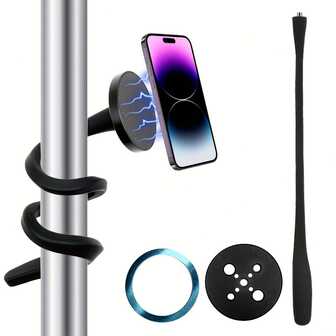 Flexible Magnetic Phone Holder With Gooseneck Arm - 41.91cm Long, Non-Slip Silicone Grip, Adjustable & Portable - Compatible With IPhone 15/14/13/12/11 Pro Max Plus Mini - Ideal For Treadmills, Bikes, Wheelchairs, Travel Phone Holder|Flexible Gooseneck Design|Silicone Phone Holder, Magnetic Car Phone Holder