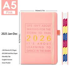 1pc 2026 Planner, 204 Sheets/408 Pages Annual Planner With Daily, Monthly Planning And Monthly Review, Multifunctional Information Pages, Index Tabs And Bookmark, 2026 Agenda Notebook, Business Planner, Student School Supplies, Christmas New Year Gift - Multicolor - View 14