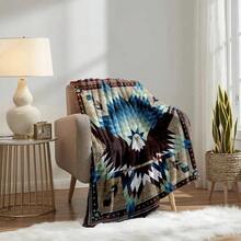 Style Eagle Flannel Blanket - All-Season Soft Geometric Pattern Throw With Vibrant Blue, Brown & White Design, Machine Washable For Home Decor, Camping & Outdoor Use, Cozy Blanket, Camping Accessory, Vintage Aesthetic, Durable Fabric, Throw For Sofa - As Shown - View 4