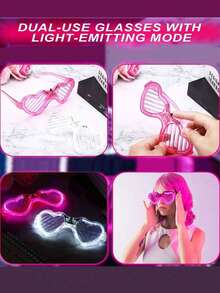 8pcs Heart-Shaped LED Sunglasses, Luminous Glasses, Glow Party Supplies, Neon Carnival LED Toy Luminous Glasses, LED Glasses, Glow Party Glasses, Flashing Sunglasses, Party Supplies, Carnival Party Supplies - Love Glasses - View 4