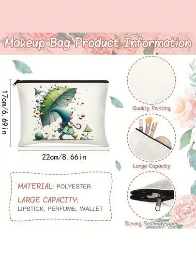กระเป๋าเครื่องสำอางด้านเดียวลายดอกไม้การ์ตูน – กระเป๋าเก็บเครื่องสำอางแบบมีซิปสีเบจ ทำจากผ้าที่ทนทาน เหมาะเป็นของขวัญสำหรับงานรับปริญญา งานแต่งงาน และการเดินทาง ทำงานเป็นที่ใส่ปากกาอเนกประสงค์ โดดเด่นด้วยดีไซน์ที่สนุกสนานและงานฝีมือที่ประณีต เหมาะสำหรับผู้หญิง ลูกสาว และเพื่อนๆ 1 ชิ้น