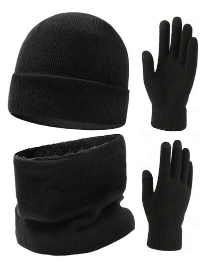Winter Beanie For Men, Thermal Lined Beanie Soft Warm Knit Hat Ski Stocking Cuffed Cap Winter Neck Gaiters For Men ,Neck Warmer Men With Thermal Thick Warm Thermal Lined Cold Weather +Touchscreen Glove Set Winter Head Warmer