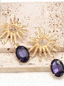 1 Pair Fashionable & Creative Rhinestone Sunflower Pendant Earrings, Exaggerated Design, Personalized Earrings