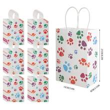 Colorful Puppy Dog Paw Gift Bags With Handles 8.6x3.15x6 Inch Kraft Paper Treat Bags For Pet Party Favors, Birthday & Festival Party Favors Gift - 白色 - 查看 2