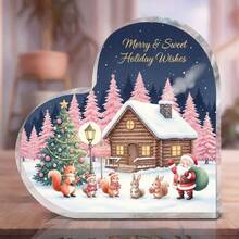 زينة قلب من الاكريليك ثنائي الأبعاد - مشهد سانتا كلوز والثلجي والرنة (البطاريات غير مشمولة)، عرض على طاولة أو رف الكتب الحديث، مناسب لعيد الميلاد وعيد الأم وعيد الأب - هدية مثالية للأم والجدة والابنة والخالة، ديكور منزلي للأعياد، زخرفة خفيفة للتعليق، تصميم ذو موضوع موسمي، ألوان حية، قطعة مركزية احتفالية، قطعة ديكورية مريحة، تزيين أجواء الأعياد