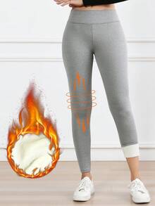 Quần legging nữ lót nhiệt dày in hoa màu xám, thích hợp cho tập luyện hàng ngày, chạy bộ, mặc ở phòng tập vào mùa đông - Màu Xám nhạt - Xem 3