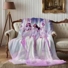 1pc K-Pop Anime Group Print Blanket - Korean Pop Culture Bedspread With K-Drama Characters, Soft Pink & Blue Hues, All-Season Cozy Throw For Room, Dorm, Travel - Kawaii Bedding Accessory-280gsm - nhiều màu8 - Xem 4