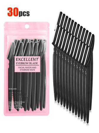 30 Stück Augenbrauen Trimmer Set, Augenbrauen Trimmer, Langstiel Augenbrauen Trimmer, Schönheitswerkzeug, zum Augenbrauen Trimmen, Rasierklinge, präziser Peeling-Werkzeug Augenbrauen Trimmer, Gesichtsrasierer, Augenbrauen Trimmer Klinge und Rasierklinge mit Schutzabdeckung, zum Entfernen von Gesichts- und Körperhaaren, geeignet für Reisen, für Männer und Frauen geeignet. 1/3/6/12/24 Stück.