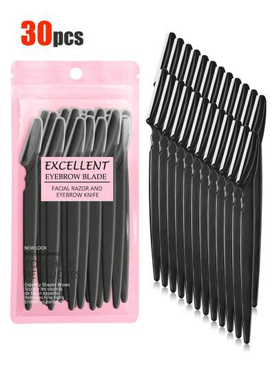 30 piezas. Set de recortador de cejas, recortador de cejas, recortador de cejas de mango largo, herramienta de belleza, usado para recortar cejas, afeitadora, herramienta de exfoliación de precisión recortador de cejas, hoja de afeitadora facial, hoja de recortador de cejas y afeitadora con cubierta protectora, usado para eliminar el vello facial y corporal, adecuado para viajes, adecuado tanto para hombres como para mujeres. 1/3/6/12/24 piezas.