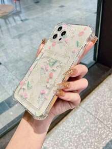 Spring Printed Transparent Card Holder Phone Case With Card Slots Waterproof Shockproof Anti-Fall Scratch ResistantFOR-YOUR-BELOVED-PHONEFashionable, Gifts For Women - 款式1(1件) - 查看 5