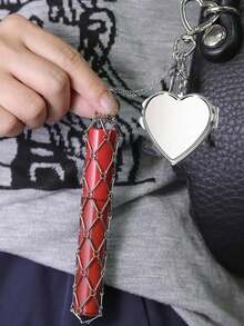 Metal Lipstick Holder Bag Charm With Replaceable& Stainless Steel Net Pocket, Heart & Star Decor Lipstick Case Keychain With Mini Mirror, Fashionable Hanging Decoration For Lip Balm & Cosmetics, Stylish Bag Pendant For Handbags & Purses, Portable Makeup Accessory For Women, Girls, Beauty Lovers & Gift-Giving