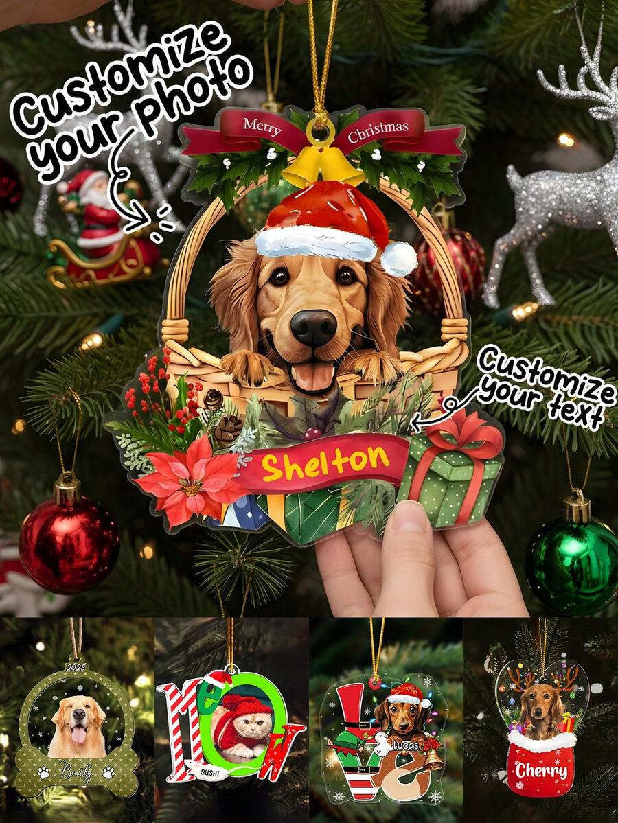 Personalized Pet Photo Ornament Custom Name 2025 Christmas Tree Hanging Decoration Holiday Home Decor Keepsake Gift For Dog Cat Lovers Friends Family Personalized Ornament Trending Holiday Gift Winter Pet Memorial Decoration Stocking Stuffer Festive Souvenir,Personalized Pet Photo Ornament 2025 Christmas,Custom Name Dog Cat Holiday Decoration,Personalized Pet - Multicolor - View 1