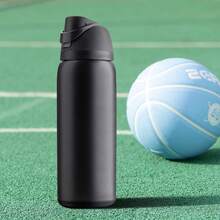 OwaIa (Polar Night Black) Water Bottle With Straw Outdoor Sports Water Bottle, Double-Wall Vacuum Outdoor Cycling Water Bottle - One-Handed Push-Open Lid, Outdoor Camping Ice Cup Capacity Is 32 Oz/945 Ml, Ideal For Travel, School, Outdoor Camping - 黑色 - 查看 8