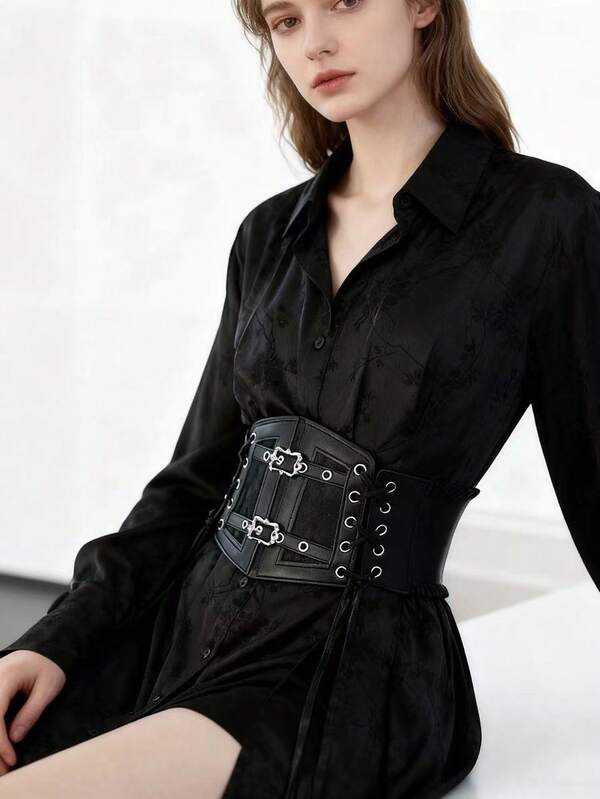 1pc Gothic Punk Wide Waist Belt, Y2K Spicy Girl Style Waist Strap, Vintage PU Leather Waist Belt, Suitable For All Seasons